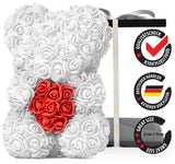 Weißer Rosenbär mit rotem Herz, 25 cm - ROSEBEAR NADIR