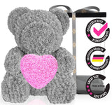 Grauer Rosenbär mit rosa Herz, 70 cm - ROSEBEAR NADIR