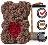 Brauner Rosenbär mit rotem Herz, 25 cm - ROSEBEAR NADIR