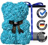 Blauer Rosenbär mit Schleife, 25 cm - ROSEBEAR NADIR