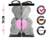 Grauer Rosenbär mit rosa Herz, 70 cm - ROSEBEAR NADIR