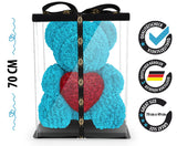 Blauer Rosenbär mit weißem Herz, 70 cm - ROSEBEAR NADIR