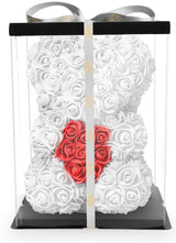 Weißer Rosenbär mit rotem Herz, 25 cm - ROSEBEAR NADIR