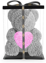 Grauer Rosenbär mit rosa Herz, 70 cm - ROSEBEAR NADIR