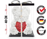 Weißer Rosenbär mit rotem Herzen - rosen-baer