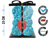 Blauer Rosenbär mit weißem Herz, 25 cm - ROSEBEAR NADIR