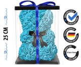 Blauer Rosenbär mit Schleife, 25 cm - ROSEBEAR NADIR