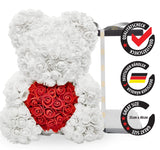 Weißer Rosenbär mit rotem Herzen - rosen-baer