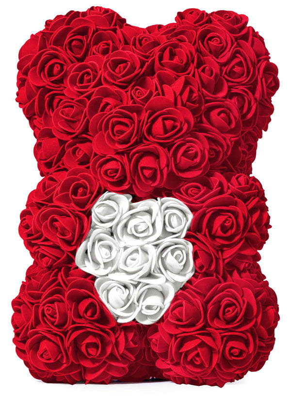 Roter Rosenbär mit weißem Herz, 25 cm - ROSEBEAR NADIR