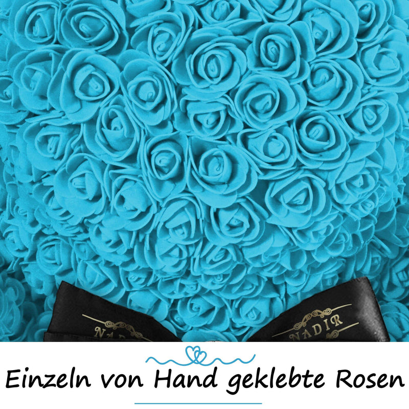 Blauer Rosenbär mit Schleife, 70 cm - ROSEBEAR NADIR