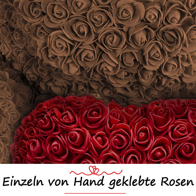 Brauner Rosenbär mit rotem Herz, 70 cm - ROSEBEAR NADIR