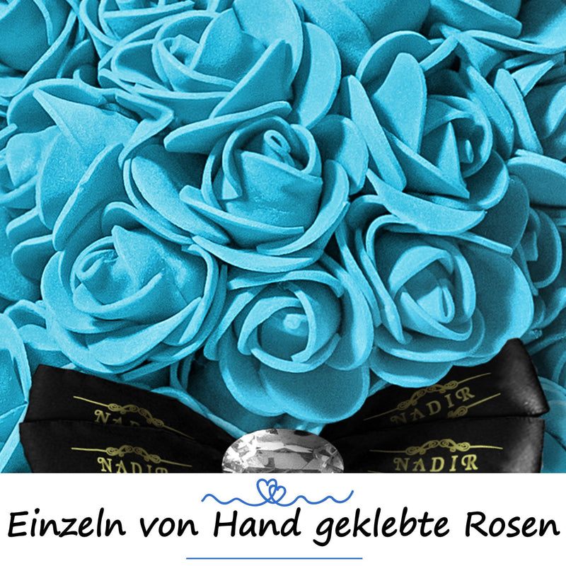 Blauer Rosenbär mit Schleife, 25 cm - ROSEBEAR NADIR