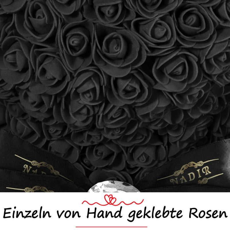 Schwarzer Rosenbär mit Schleife, 70 cm - ROSEBEAR NADIR