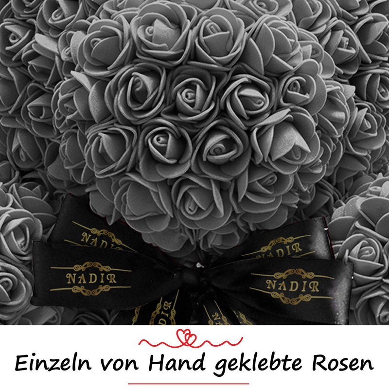 Grauer Rosenbär mit schwarzer Schleife - ROSEBEAR NADIR