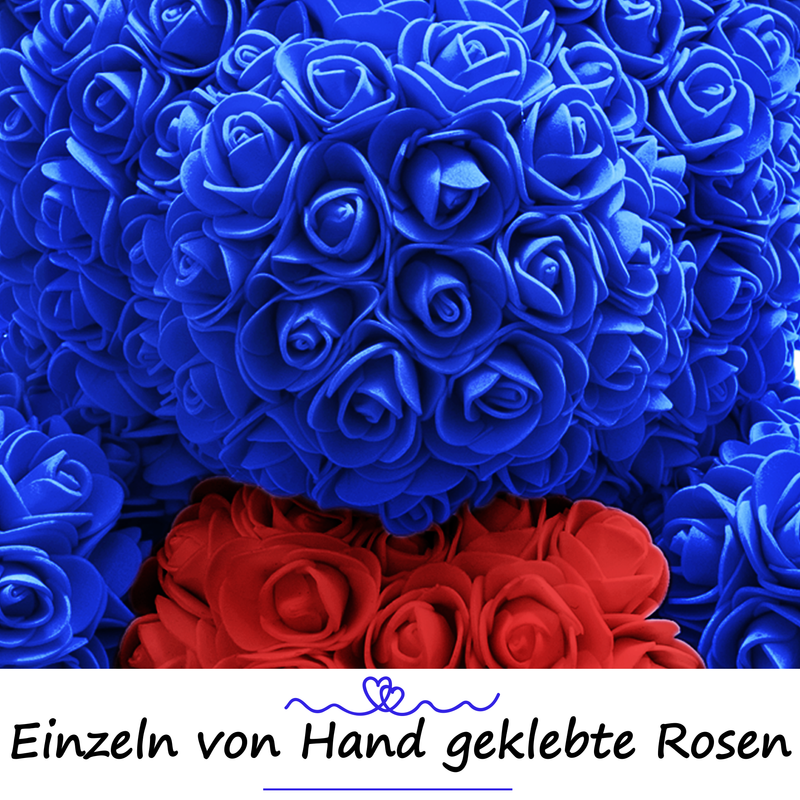 Blauer Rosenbär mit rotem Herz - ROSEBEAR NADIR
