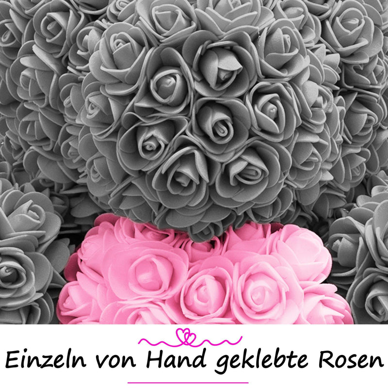 Grauer Rosenbär mit rosa Herz - ROSEBEAR NADIR