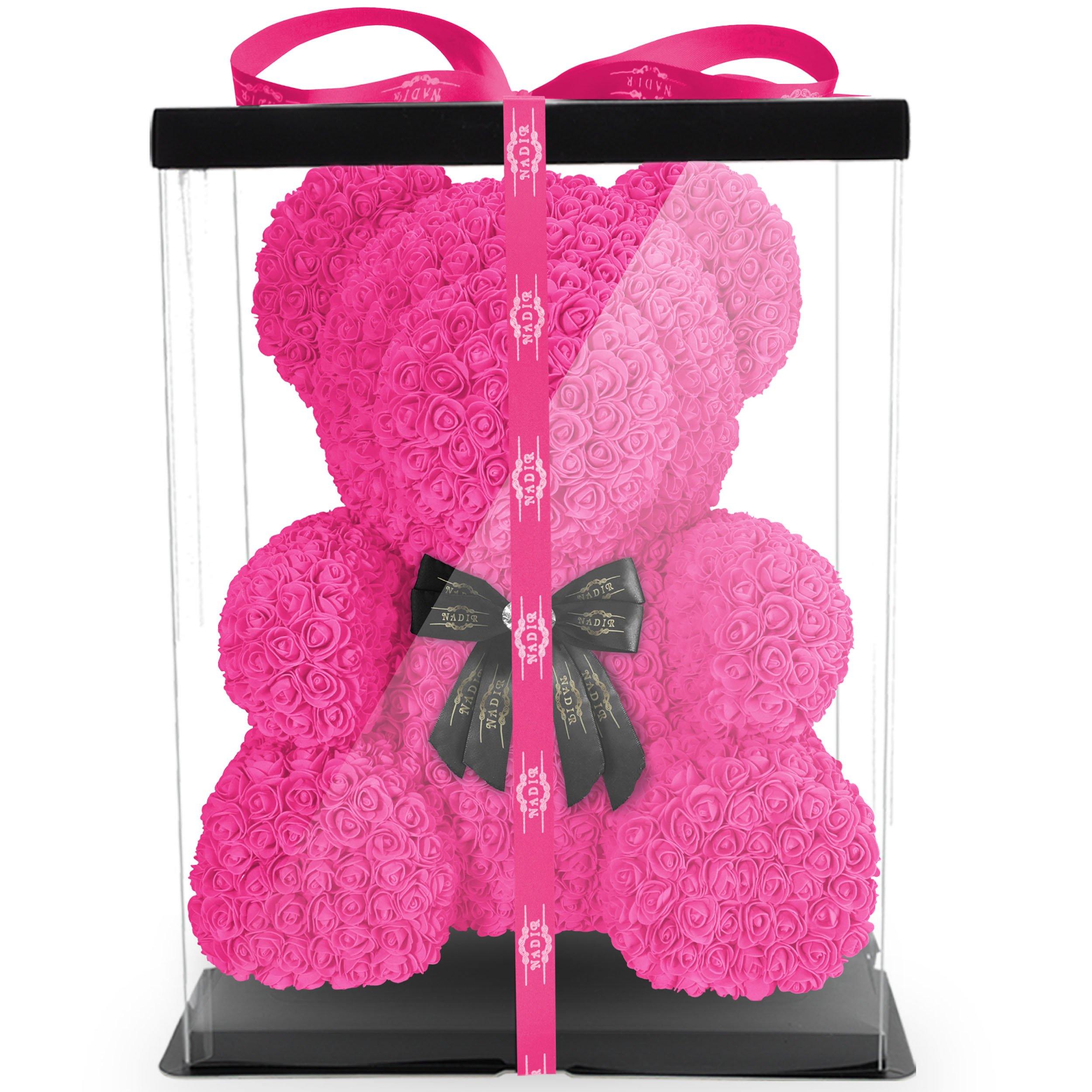 Rosenbär 25cm Mit Geschenkbox - Handgemachter Teddy Aus Kunstrosen Für Valentinstag