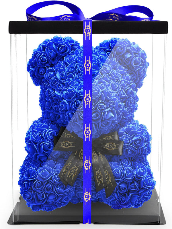 Blauer Rosenbär mit schwarzer Schleife - ROSEBEAR NADIR